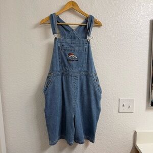 Vintage Denver Broncos Small Overall Shorts Denim Jean Game Day Clothing Size L